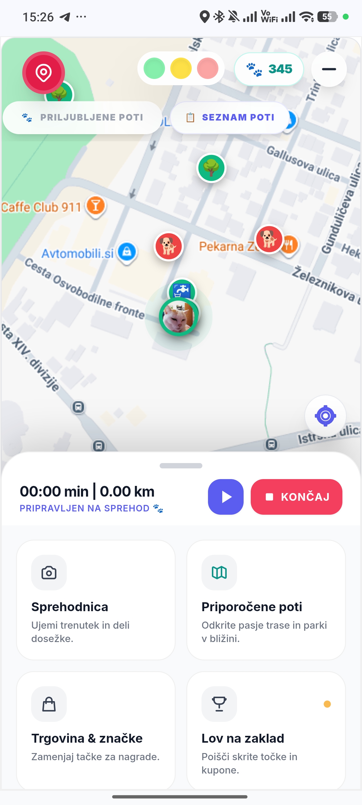 WoodyDoo aplikacija – Sprehodi in zemljevid