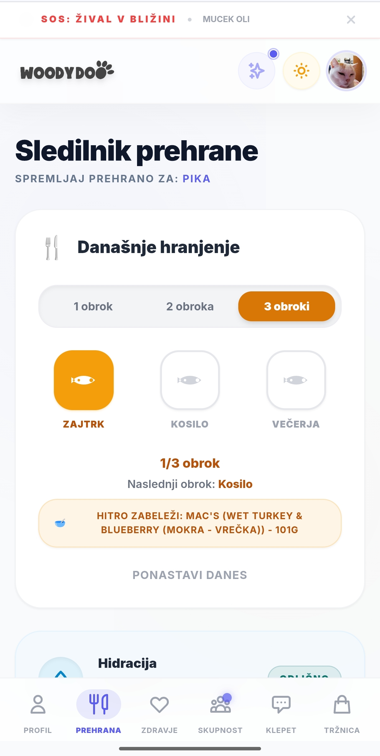 WoodyDoo aplikacija – Prehrana in hidracija