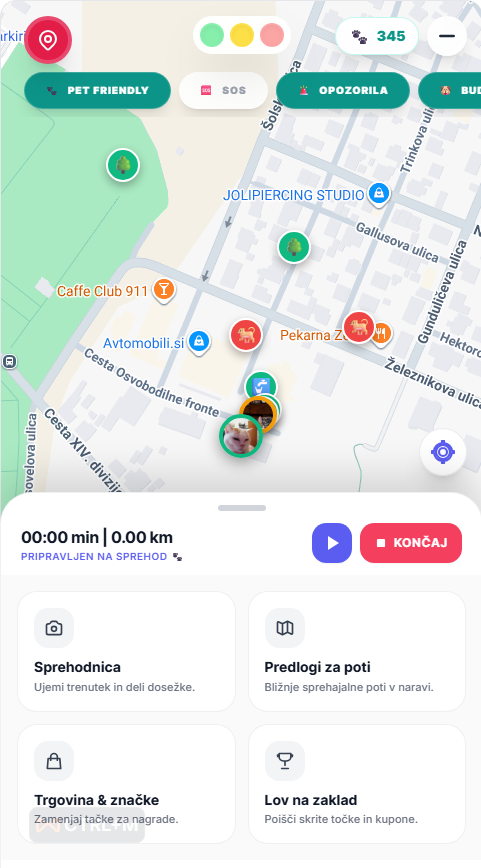 WoodyDoo aplikacija – Sprehodi in zemljevid