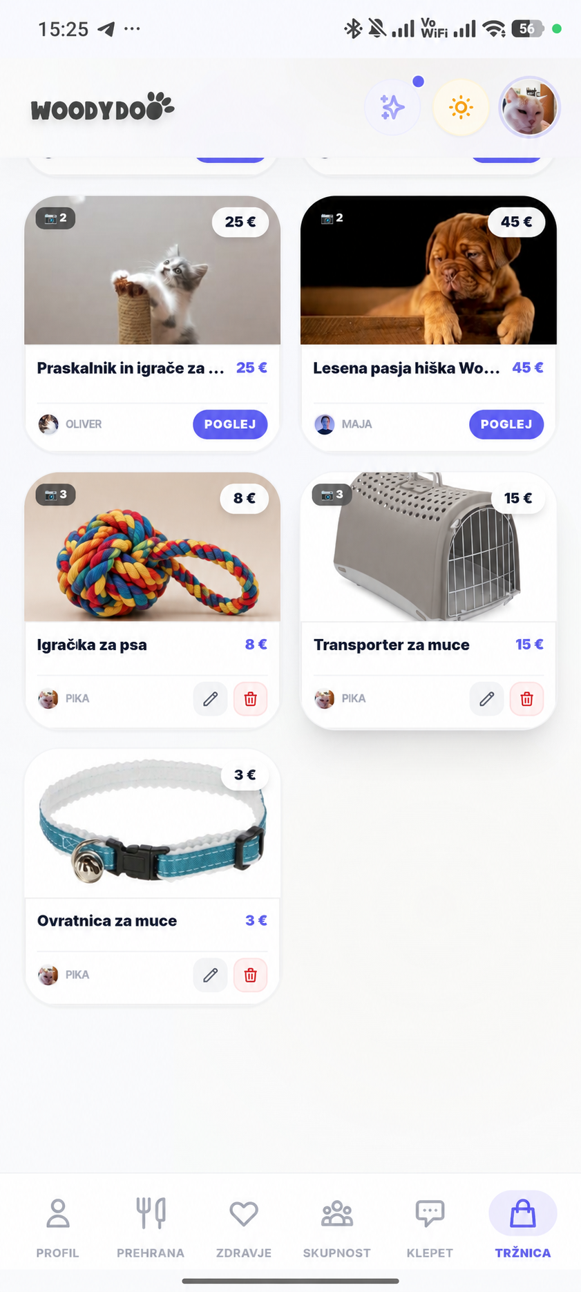 WoodyDoo aplikacija – tržnica opreme z oglasom za pasjo igračko