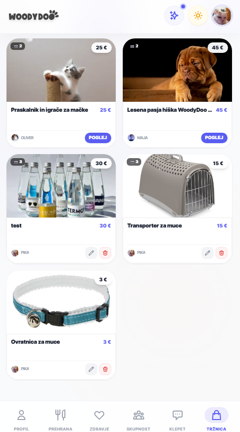 WoodyDoo aplikacija – Tržnica